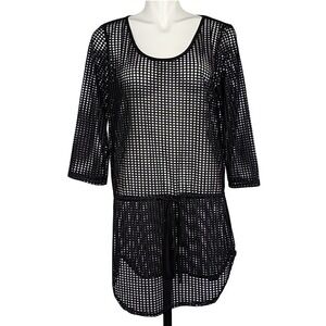 Jordan Taylor Women's Black Open Knit Mesh Tunic Swim Cover-Up Large